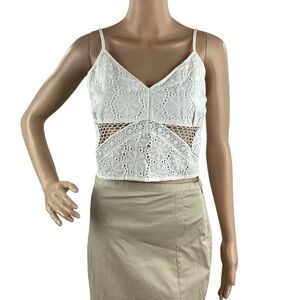 Line & Dot Lydia Cami Tank White Eyelet Cotton Top Size M